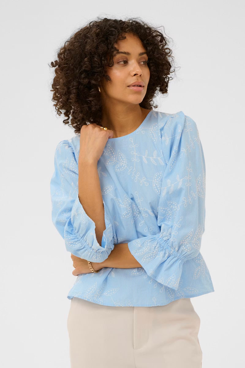 KAFFE KAmarlee Blouse White/Blue Embroidery