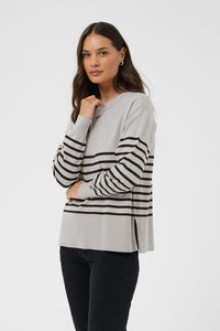 KAFFE KAlimone Striped Pullover Grey Melange/Black