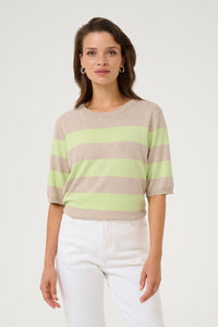 KAFFE KAlizza Striped Sweater Lettuce/Feather Gray