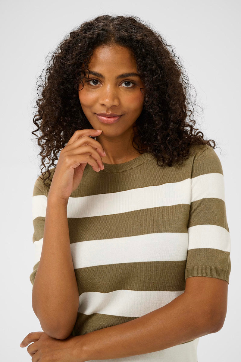 KAFFE KAlizza Pullover Striped Dusky Green/Chalk White