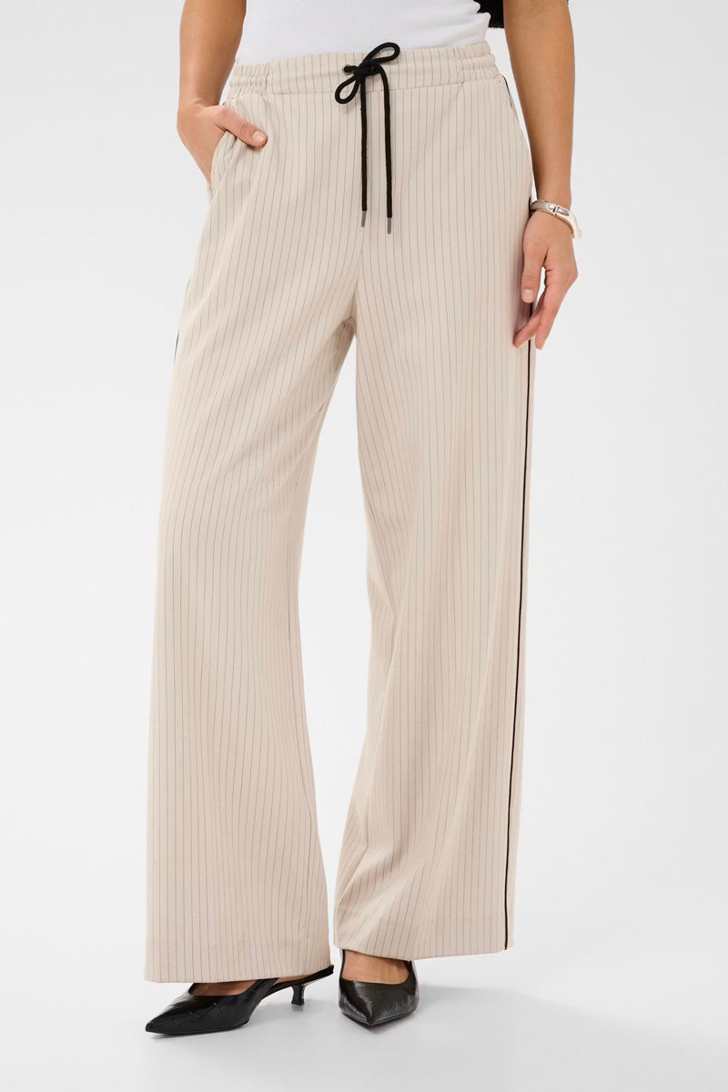 KAFFE KAserena Pinstripe Trousers Beige Melange/Black