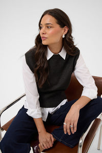 KAFFE KAbarbara Knit Vest Pullover Dark Grey Melange