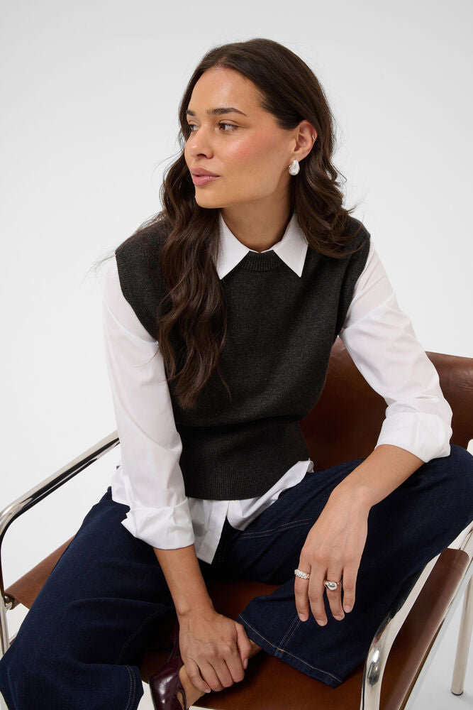 KAFFE KAbarbara Knit Vest Pullover Dark Grey Melange