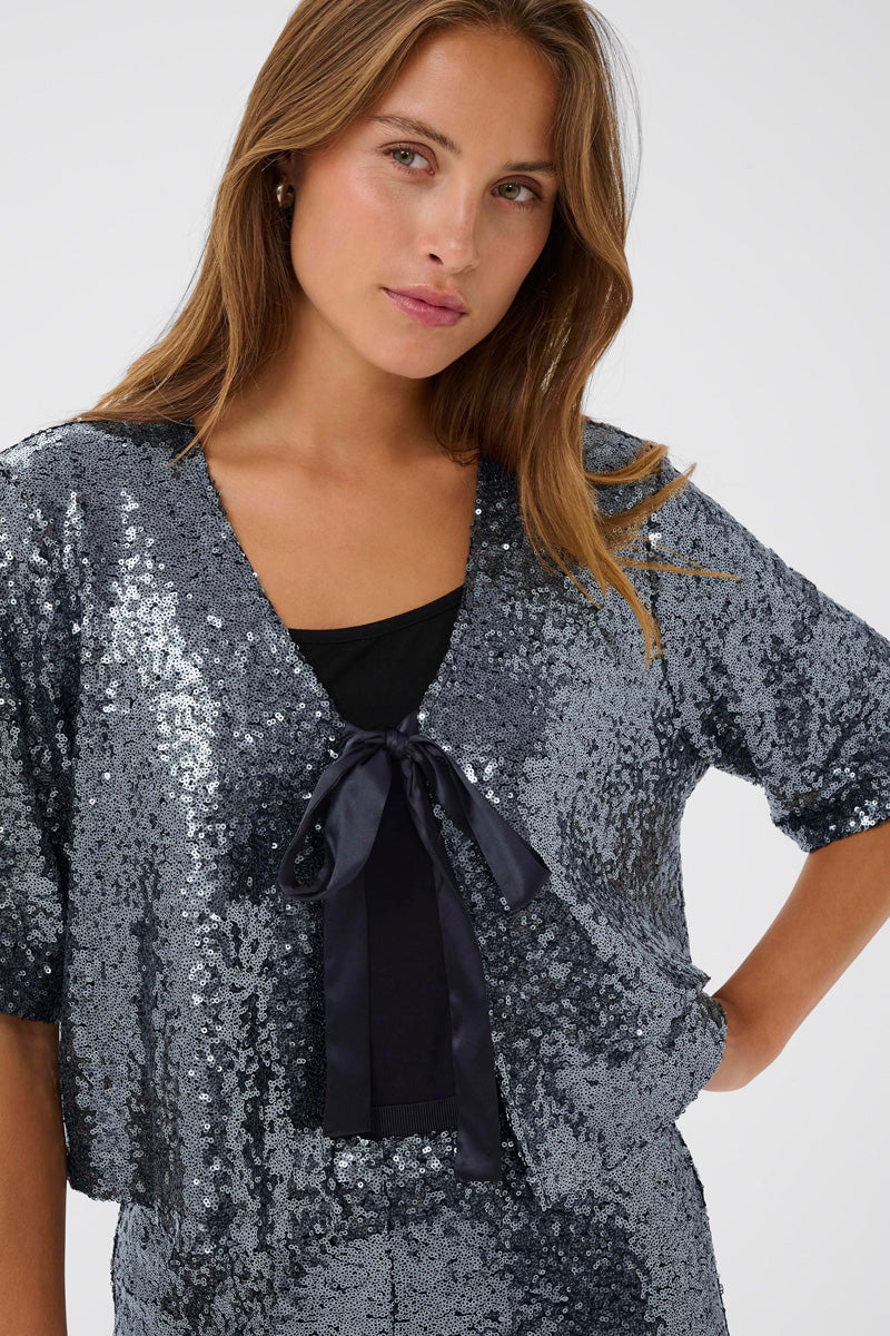 KAFFE KAlau Sequin Cardigan Dark Silver