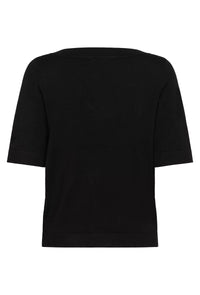 KAFFE KAlizza Boatneck Solid Pullover-Deep Black
