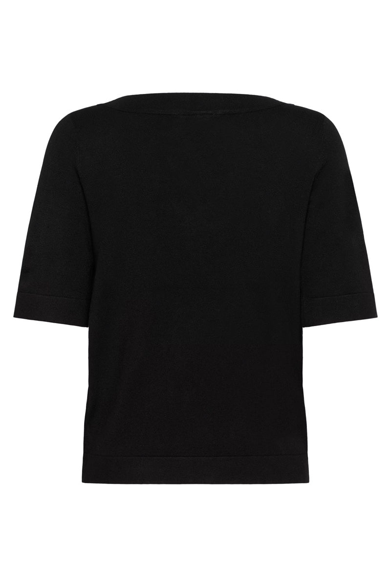 KAFFE KAlizza Boatneck Solid Pullover-Deep Black