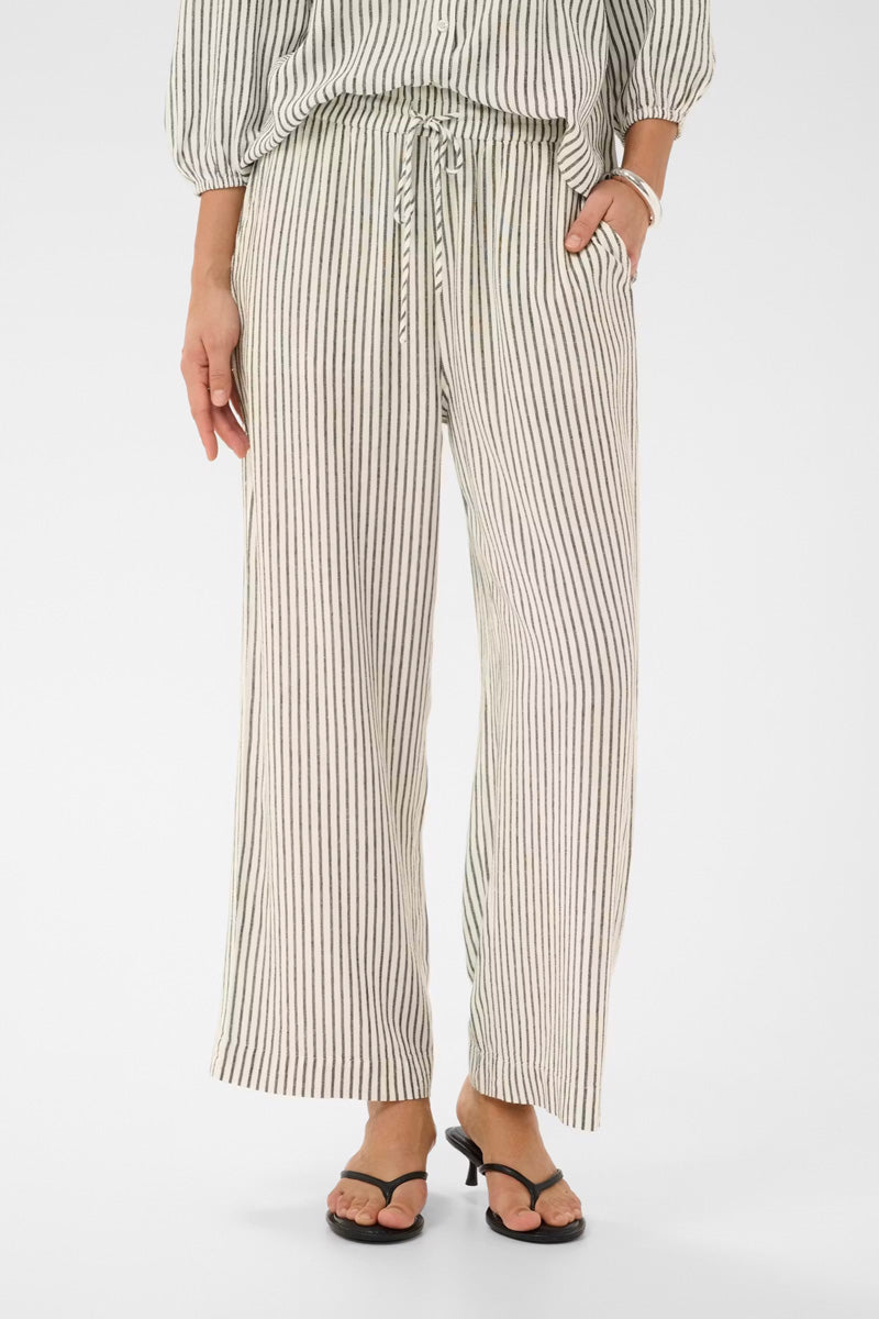 KAFFE KAmilia Linen Wide Pants Black/Chalk Stripe