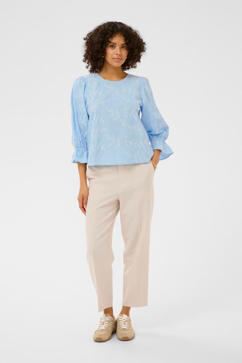KAFFE KAmarlee Blouse White/Blue Embroidery