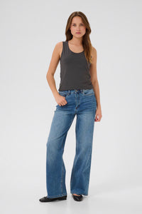 KAFFE KAarina Jersey Vest Top-Black Oyster