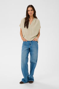 KAFFE KAmilia Wing SL Blouse Chinchilla/Chalk Stripe