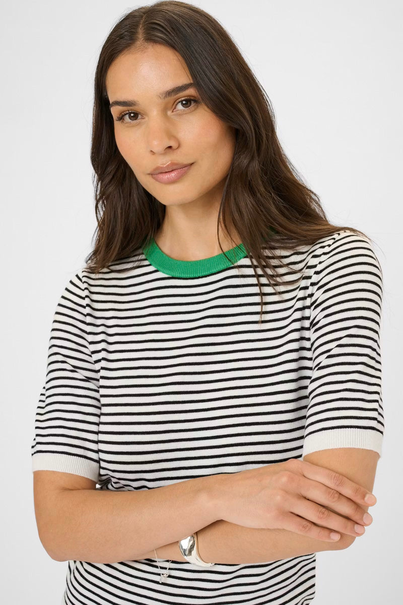 KAFFE KAlizza Narrow Striped Pullover-Chalk/Black Fine Stripe