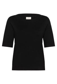 KAFFE KAlizza Boatneck Solid Pullover-Deep Black