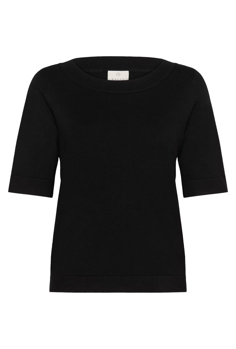 KAFFE KAlizza Boatneck Solid Pullover-Deep Black