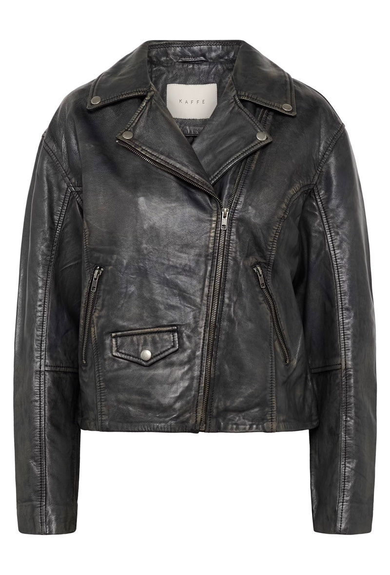 KAFFE KAjane Black Wash Leather Jacket