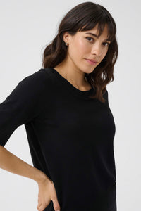 KAFFE KAlizza Boatneck Solid Pullover-Deep Black