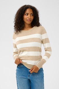 KAFFE KAlizza Striped Knit Pullover Feather Grey/Chalk