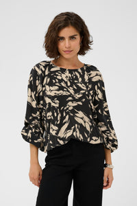 KAFFE KAulla Blouse-Black/Stone Graphic