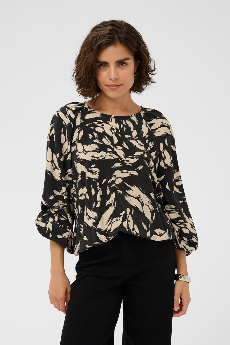 KAFFE KAulla Blouse-Black/Stone Graphic