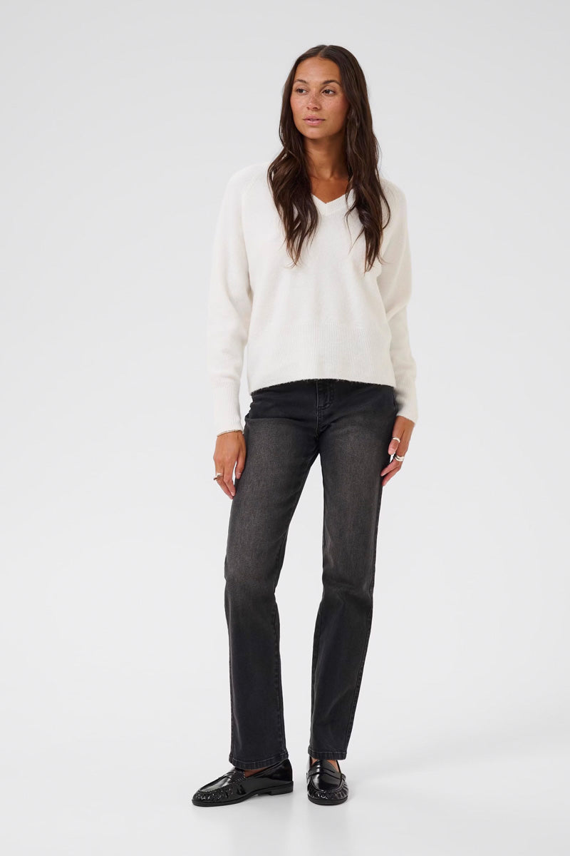 KAFFE KAniel V Neck Pullover Chalk White