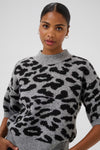 KAFFE KAsandra Leopard Print Pullover-Light Grey/Black