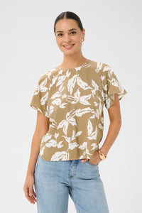 KAFFE KAmarlo Leaves Blouse Oak/Chalk