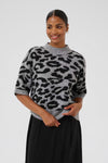 KAFFE KAsandra Leopard Print Pullover-Light Grey/Black