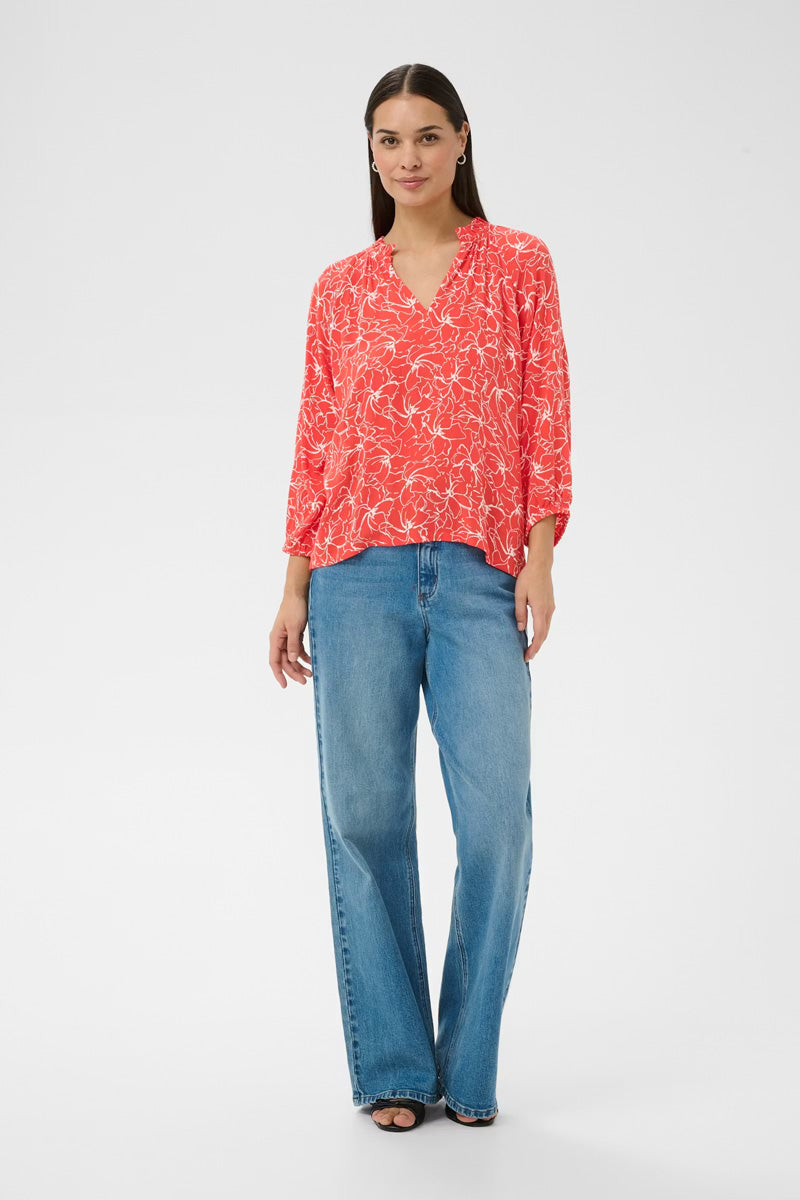 KAFFE KAtine Amber Blouse-Poppy Red/Chalk