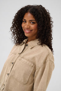 KAFFE KArania Crop Denim Shirt Washed Taupe