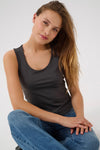 KAFFE KAarina Jersey Vest Top-Black Oyster