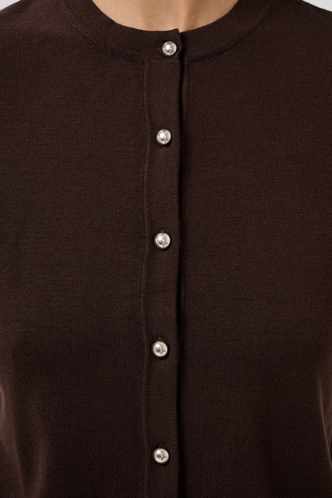 KAFFE KAlizza Contrast Cardigan Coffee Bean
