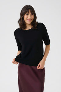 KAFFE KAlizza Boatneck Solid Pullover-Deep Black