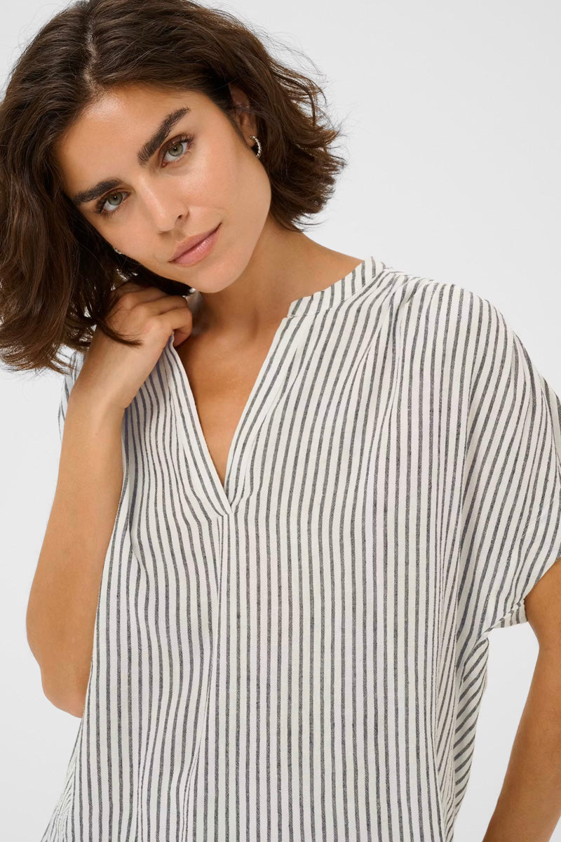 KAFFE KAmilia Wing SL Blouse Black/Chalk Stripe