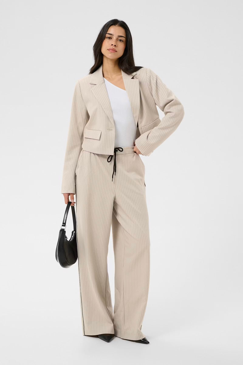 KAFFE KAserena Pinstripe Trousers Beige Melange/Black