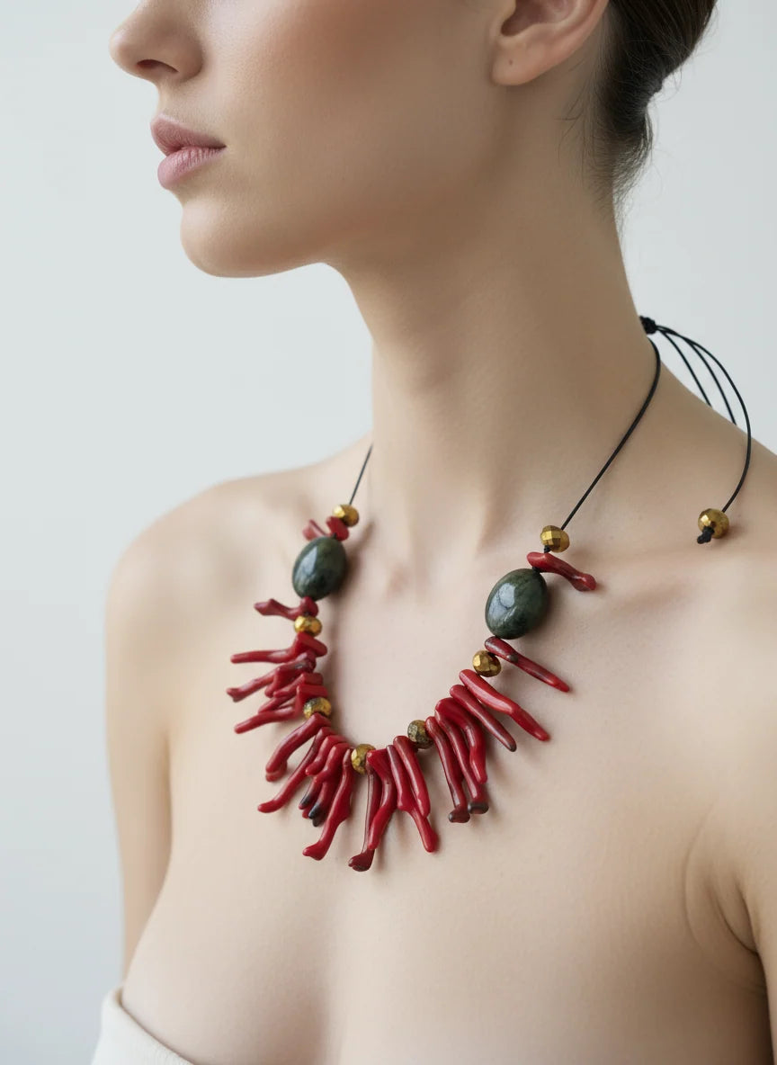GIST Necklace Red Coral/Crystal