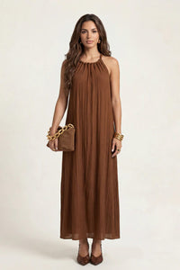 Braided Neckline Maxi Dress Soft Tan