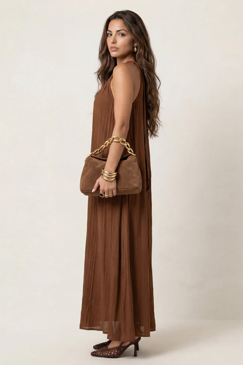 Braided Neckline Maxi Dress Soft Tan
