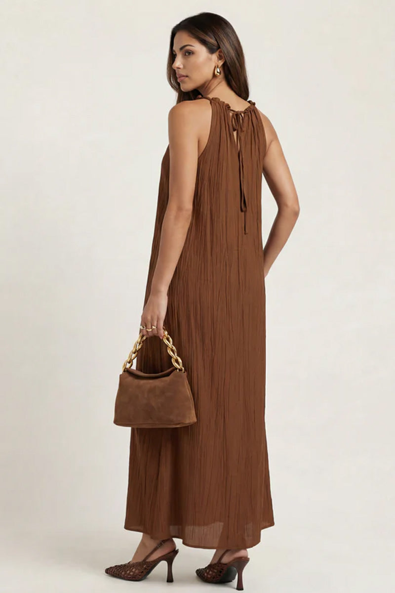 Braided Neckline Maxi Dress Soft Tan
