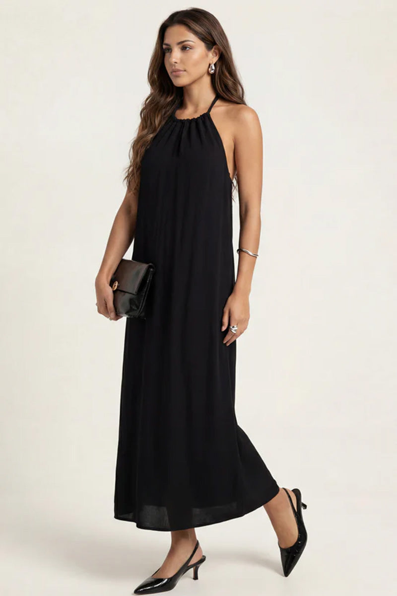 Braided Neckline Maxi Dress Black
