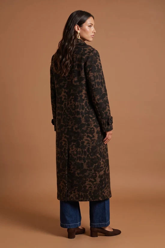 Animal Print Long Coat Chocolate/Black