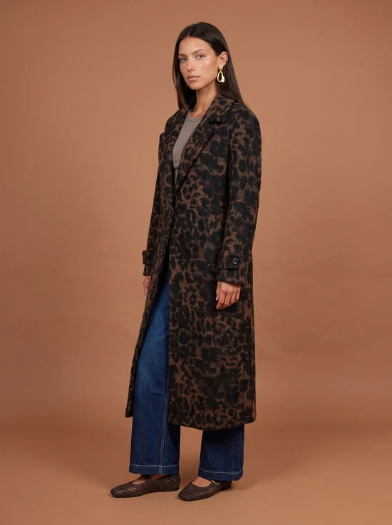 Animal Print Long Coat Chocolate/Black