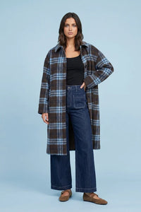Checked Long Coat Brown/Blue