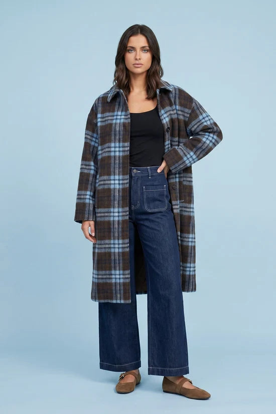 Checked Long Coat Brown/Blue