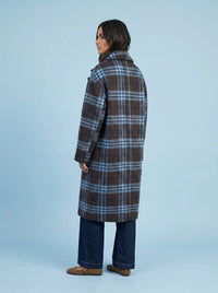 Checked Long Coat Brown/Blue