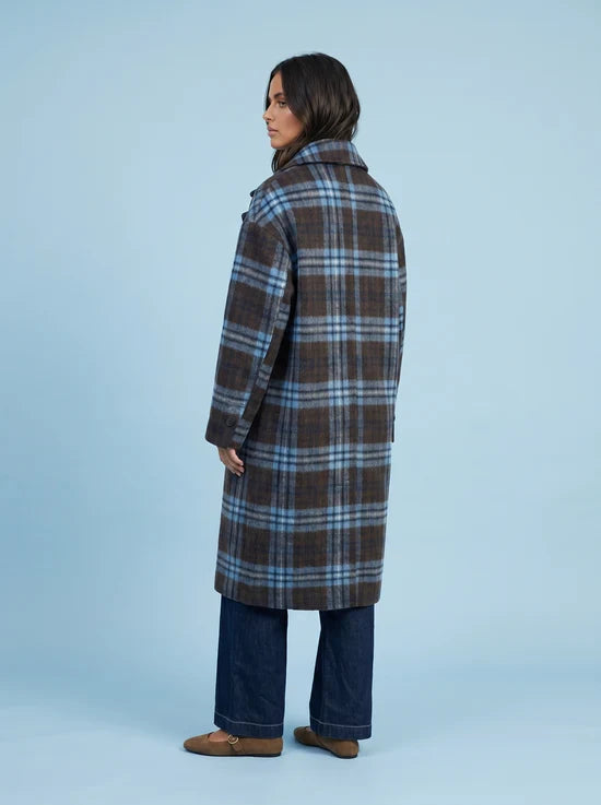 Checked Long Coat Brown/Blue