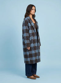 Checked Long Coat Brown/Blue