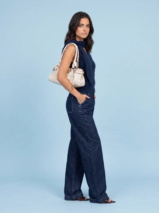 Boucle Sleeveless Sweater With Scarf Navy