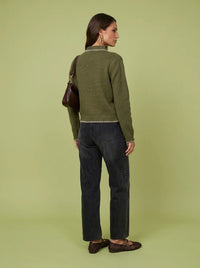Wool Blend Scarf Cardigan Olive/Cream