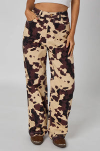 Wide Leg Cow Print Jeans