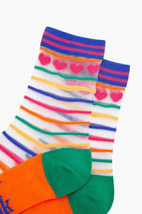 Sheer Striped Socks Orange/Green