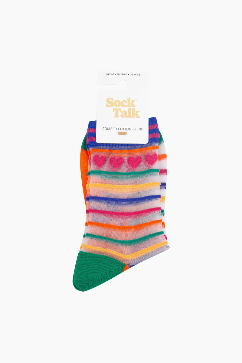 Sheer Striped Socks Orange/Green